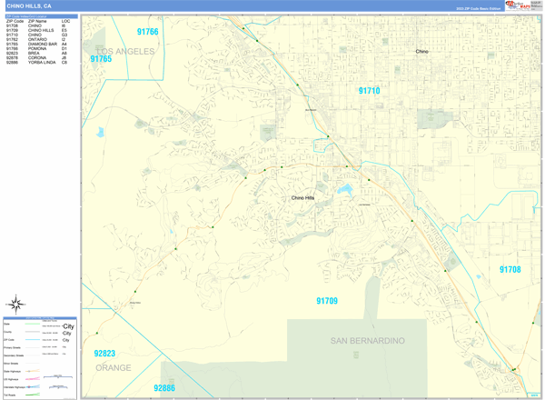 Chino Hills City Wall Map Basic Style